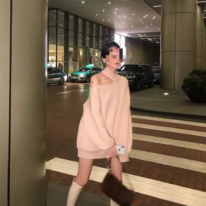 Street Wave Women Oversized Off Shoulder Sweater With High Collar, Cozy Chic Pullover