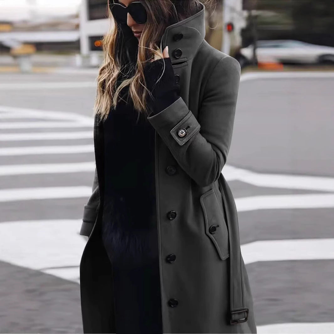 Street-wave Women's Elegant Long Wool Coat With Supreme Warmth Wind Protection And Modern Sophistication