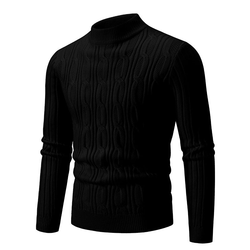 Street Wave Mens Cable Knit Pullover With High Collar For Smart Casual Everyday Wear