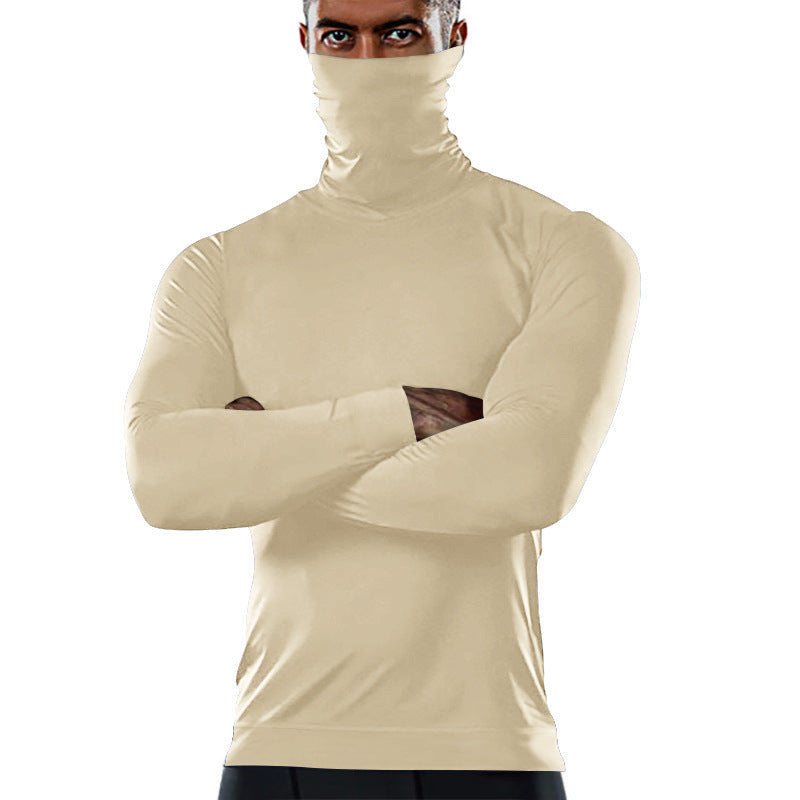 Street-wave Men's High-Collar Performance Shirt With Moisture-Wicking Tech For Athletes