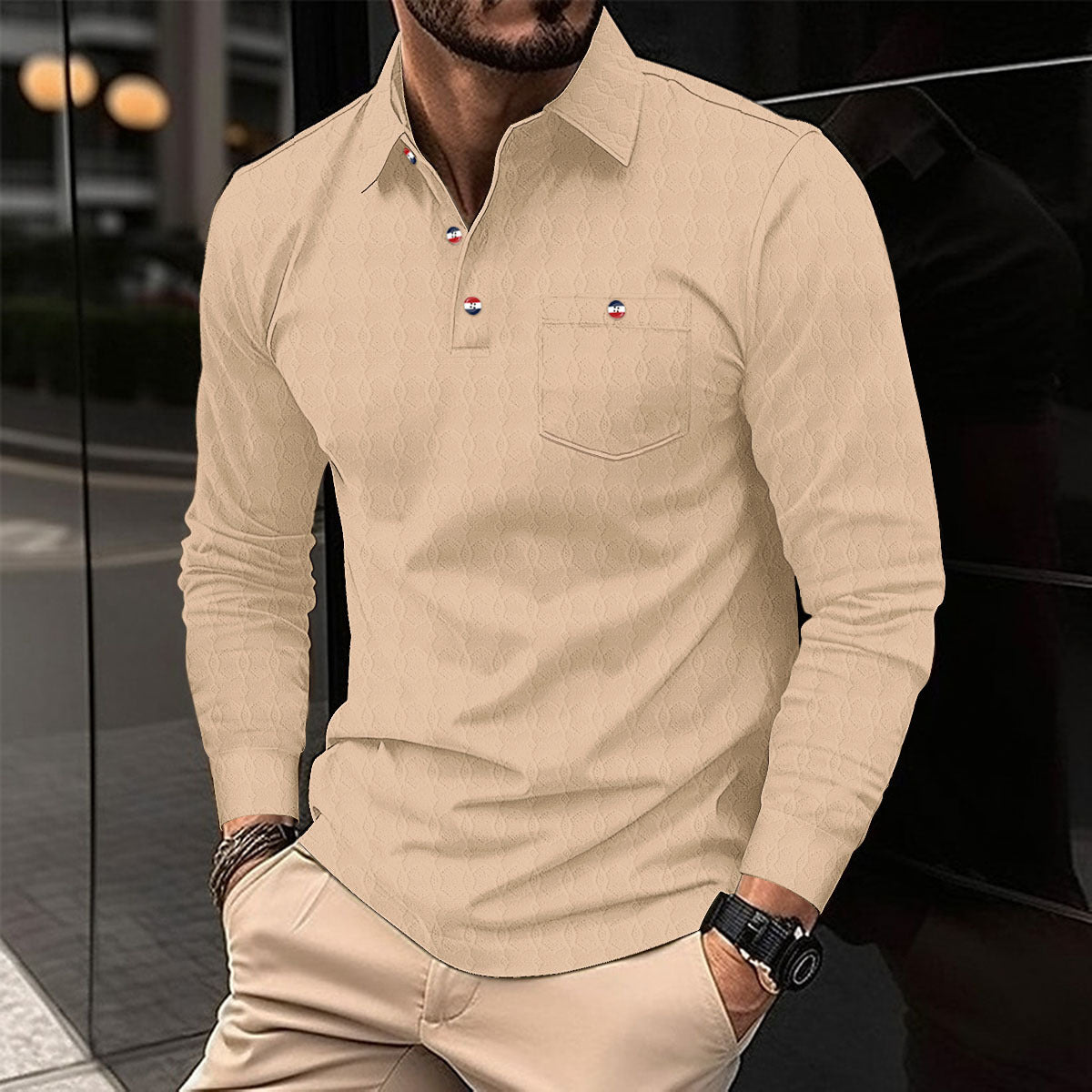 Men's Long Sleeve Shirt With Structured Pattern By Street-wave Breathable Comfort For Stylish Everyday Wear
