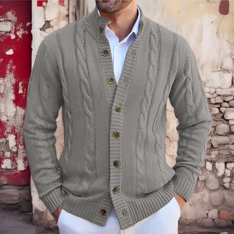 Men's Cable Knit Cardigan Street-Wave With Convertible Collar For Stylish Wardrobe