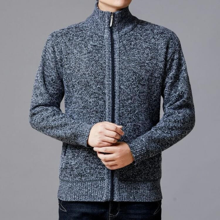 Streetwave Mens Knit Cardigan With Modern Zipper And High Collar For Stylish Transitional Wear