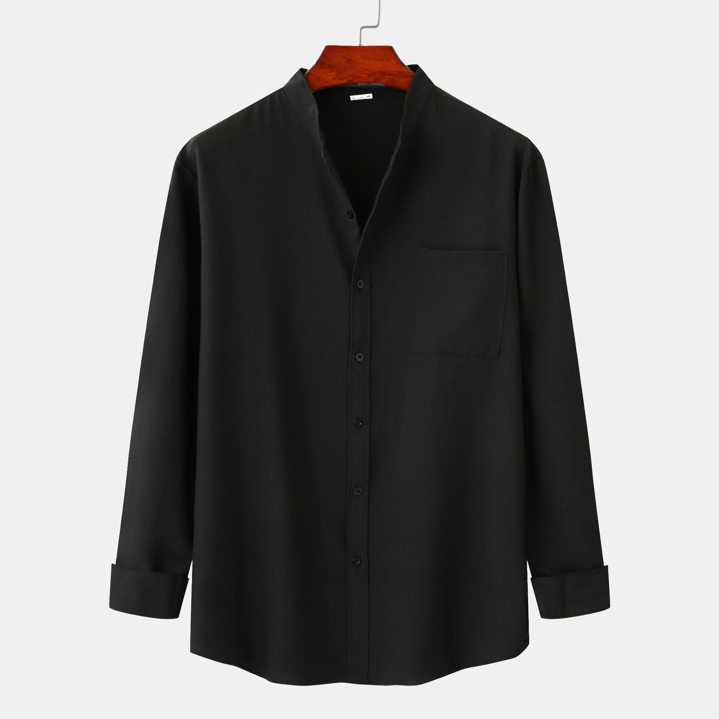 Mens Premium Long Sleeve Shirt With Modern Stand Collar And Practical Chest Pocket Streetwave