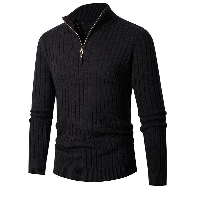 Streetwave Men Elegant Zip Front Rib Knit Sweater For Modern Office And Casual Wear Versatile Everyday