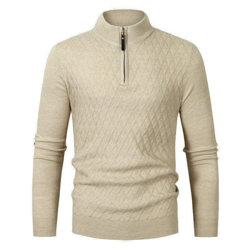 Mens Diamond Pattern Knit Pullover Zip Neck Street-Wave Classic Warmth For Men Cozy Knitwear
