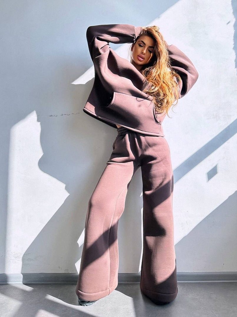 Street-wave Women's Oversized Hoodie And Wide Lounge Pants Set Cozy Comfort Effortless Streetwear