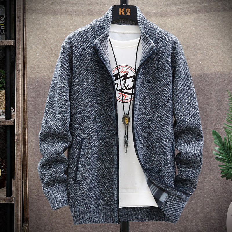 Streetwave Mens Knit Cardigan With Stand Collar And Pockets For Casual Smart Look