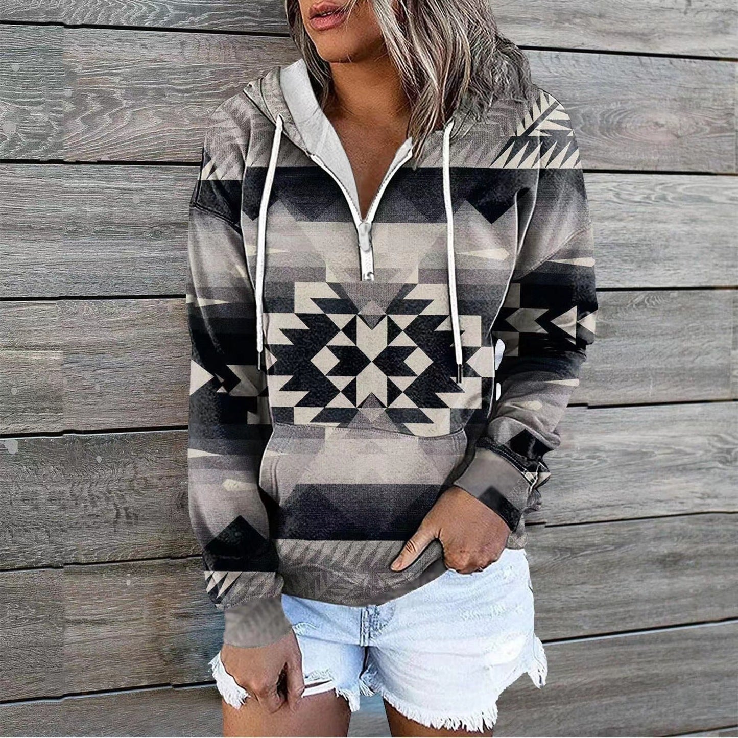 Street Wave Aztec Print Zip Hoodie For Women Comfortable Stylish Everyday Wear Cozy Comfort For All Seasons