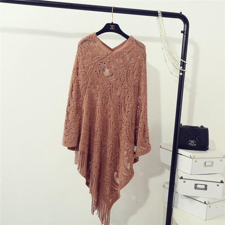 Street Wave Elegant Crochet Poncho For Women With Decorative Lace Pattern Lightweight Cozy Wrap