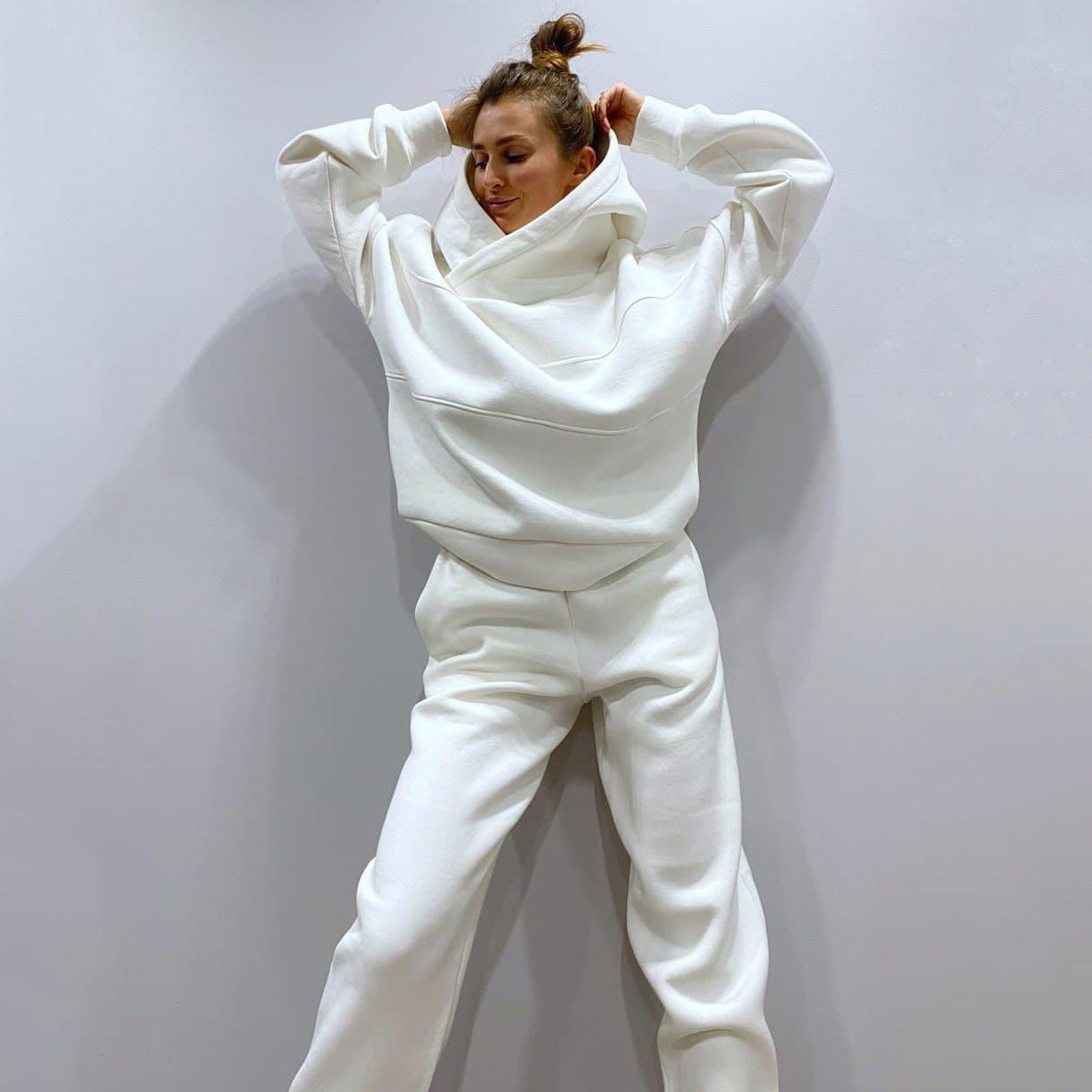 Street Wave Hooded Sweat Set Women Cozy Casual Comfort With Decorative Stitching