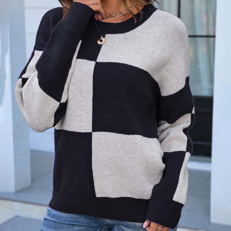 Streetwave Colorblock Knit Sweater For Women Soft Acrylic Comfort Modern Casual Wardrobe Essential