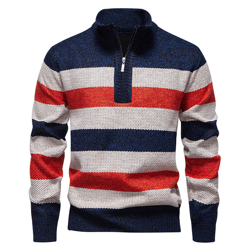 Street-wave Men's Striped Half Zip Knit Sweater for Modern Style, Warmth and Everyday Comfort