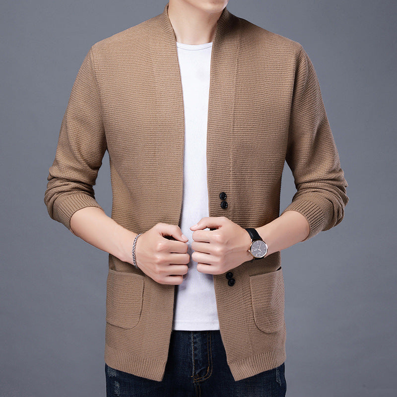 Streetwave Mens Knit Cardigan With Relaxed Shawl Collar And Patch Pockets Premium Cotton Blend For Casual Everyday Wear