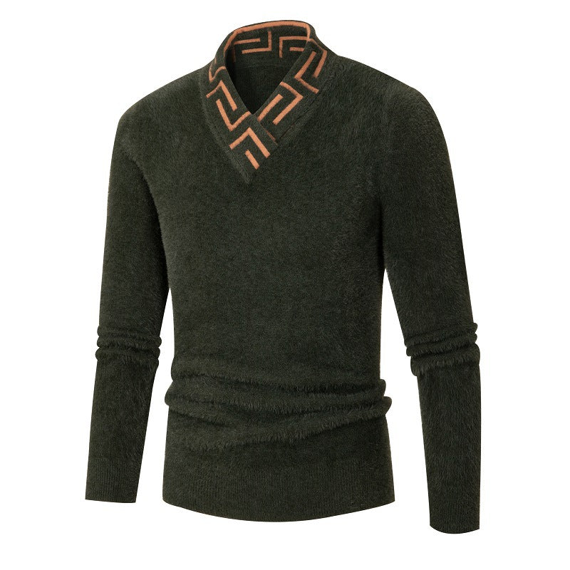 Mens Wool Sweater With Stand Collar Streetwave Cozy Structured Knit For Him Everyday Comfort