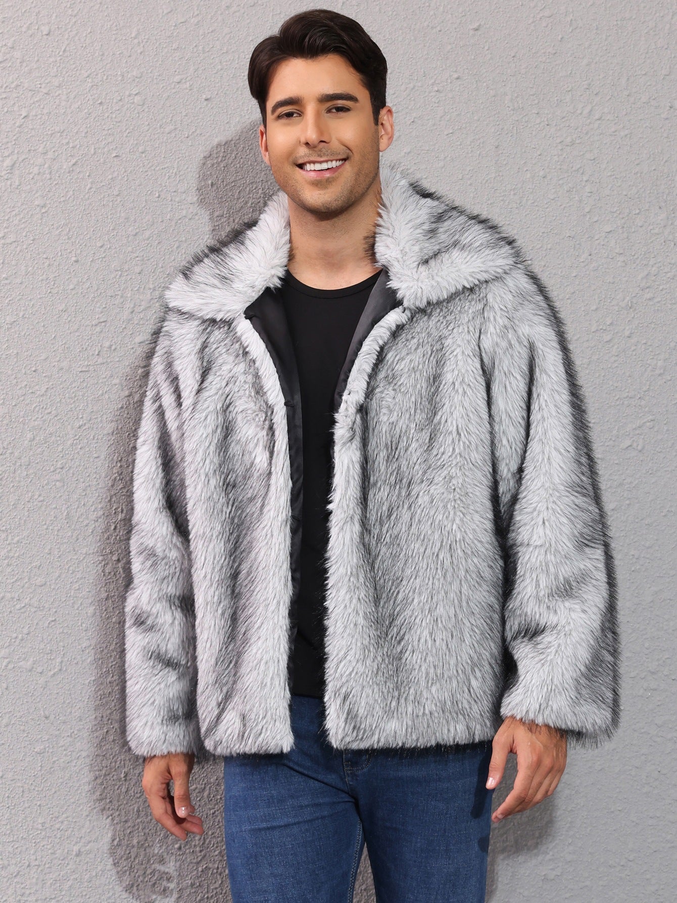 Streetwave Luxury Faux Fur Jacket For Men With Wide Lapel Warm Plush Coat For Winter Fashion