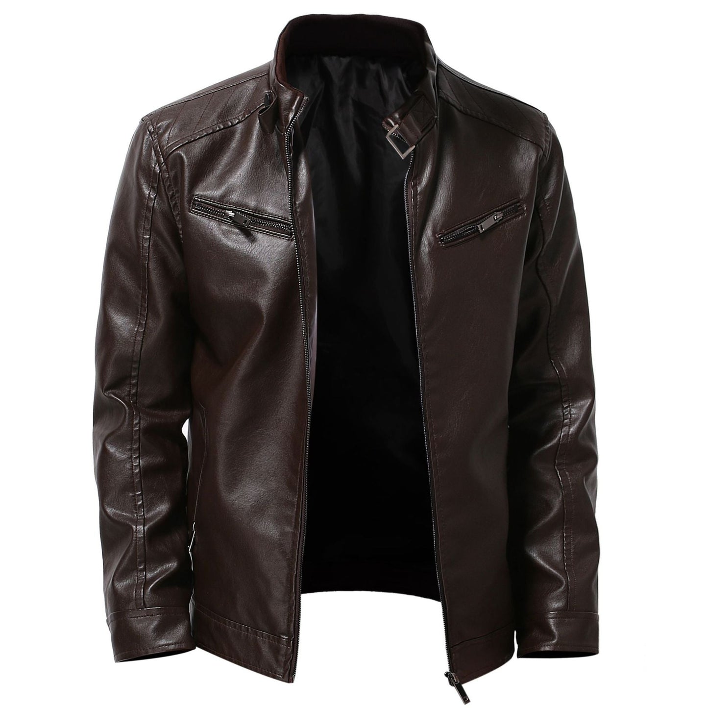 Street Wave Mens Motorcycle Jacket With Asymmetric Zipper Faux Leather Premium Details For Riders
