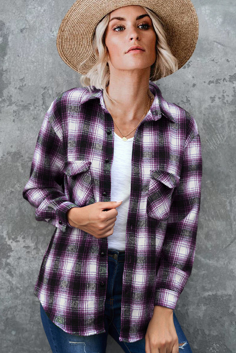 Street-wave Womens Flannel Shirt Cozy Soft Cotton Plaid All Season Casual Everyday Wear