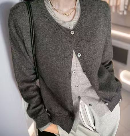 Streetwave Womens Crew Neck Knit Cardigan With Button Detail For Effortless Chic Layering