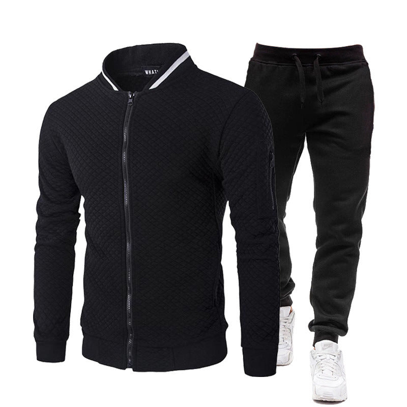 Street-Wave Men's Quilted Track Jacket With Stand Collar And Jogger Set Great For Gym And Everyday Wear