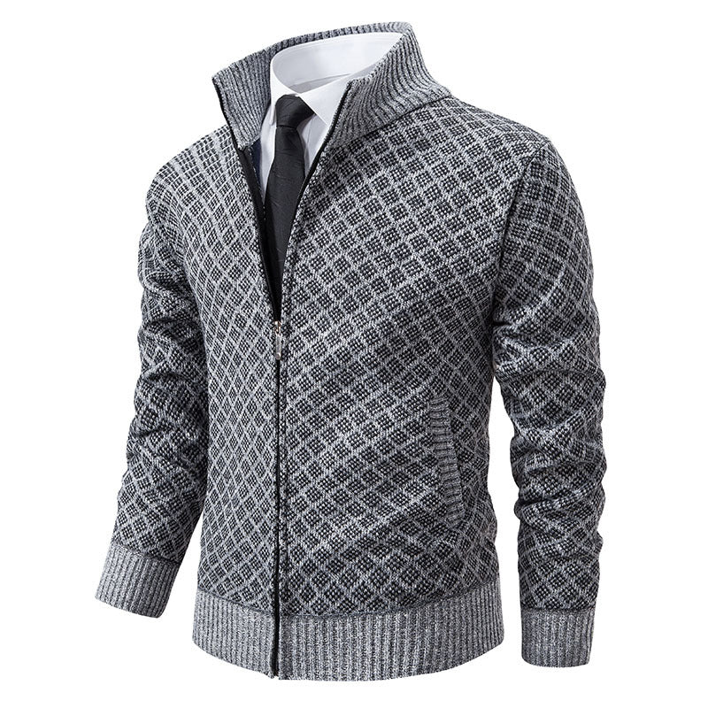 Street-wave Mens Cable Knit Cardigan With Zipper High Collar Premium Warmth For Everyday Smart Casual