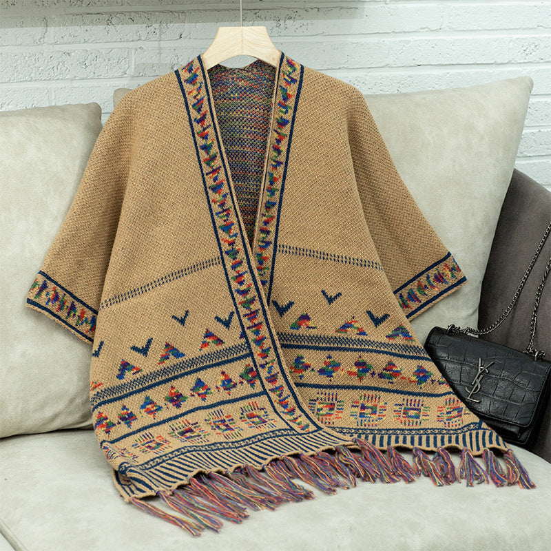Street Wave Poncho For Women With Colorful Ethnic Print For Cozy Chic Warmth And Versatility