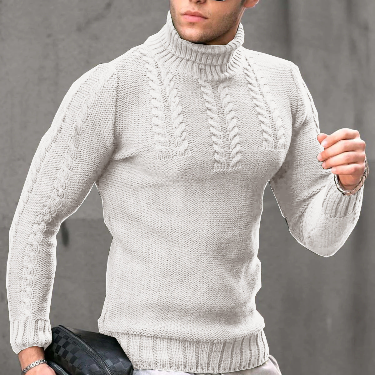 Street-Wave Men's Stand Collar Cable Knit Sweater for Modern Warmth and Everyday Comfort