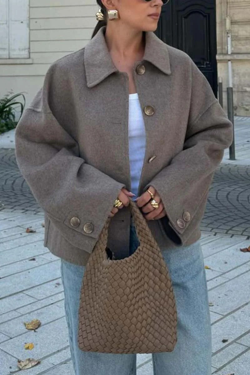 Street-Wave Women's Oversized Wool Coat With Button Details And Wide Silhouette Style