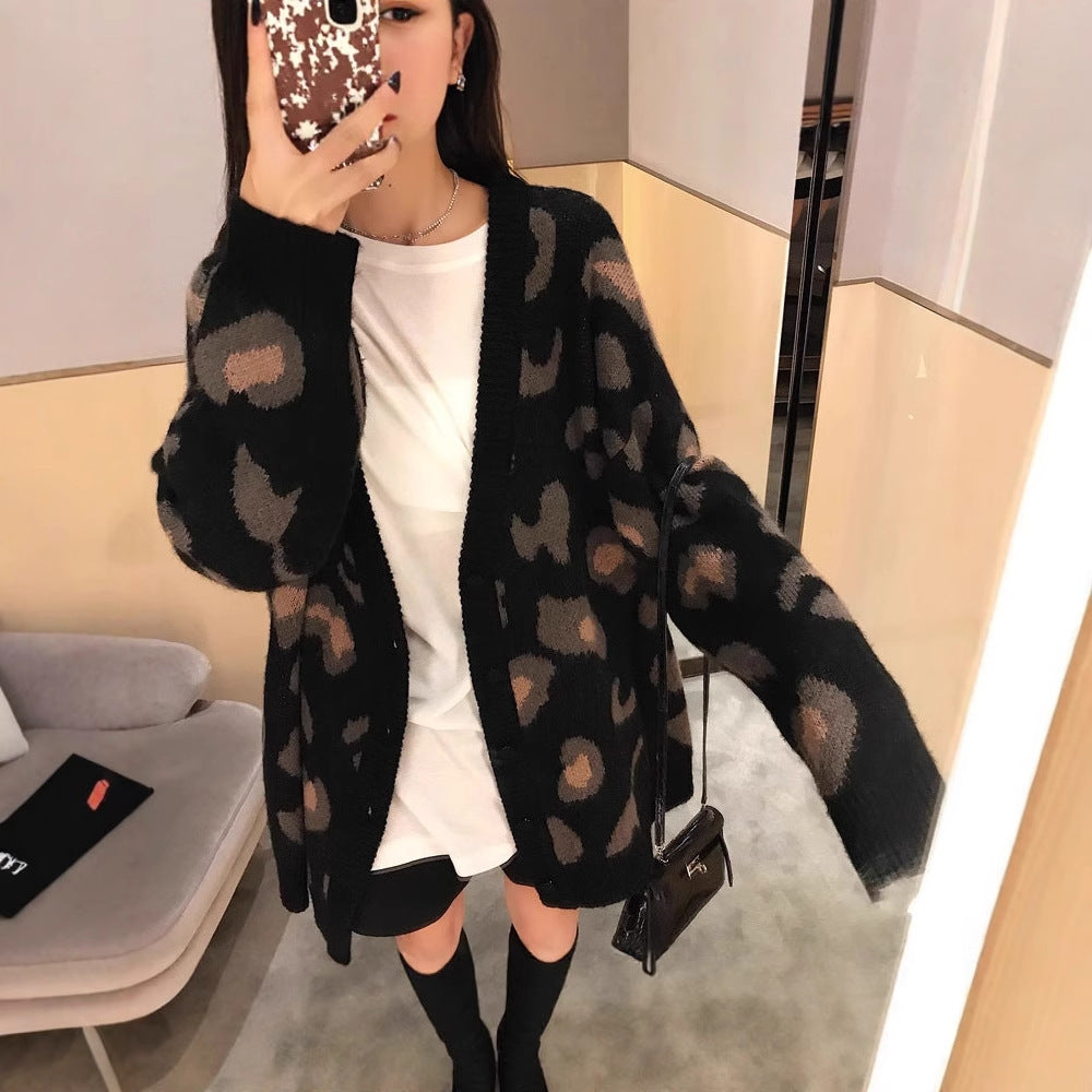 Streetwave Leopard Print Cozy Cardigan For Women Knit Sweater With Comfortable Fit