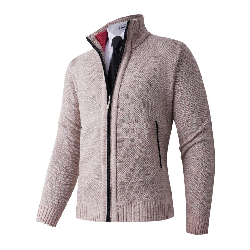 Mens Stylish Knitted Cardigan With High Collar And Practical Pockets Street Wave For Urban Professionals