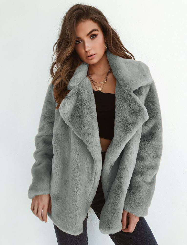 Street-wave Women's Fleece Coat With Wide Lapel Collar Soft Plush Warmth For Chic Winter Outerwear