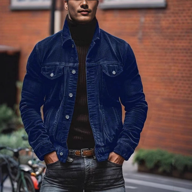 Street Wave Corduroy Jacket For Men With Classic Fit And Versatile Chest Pockets