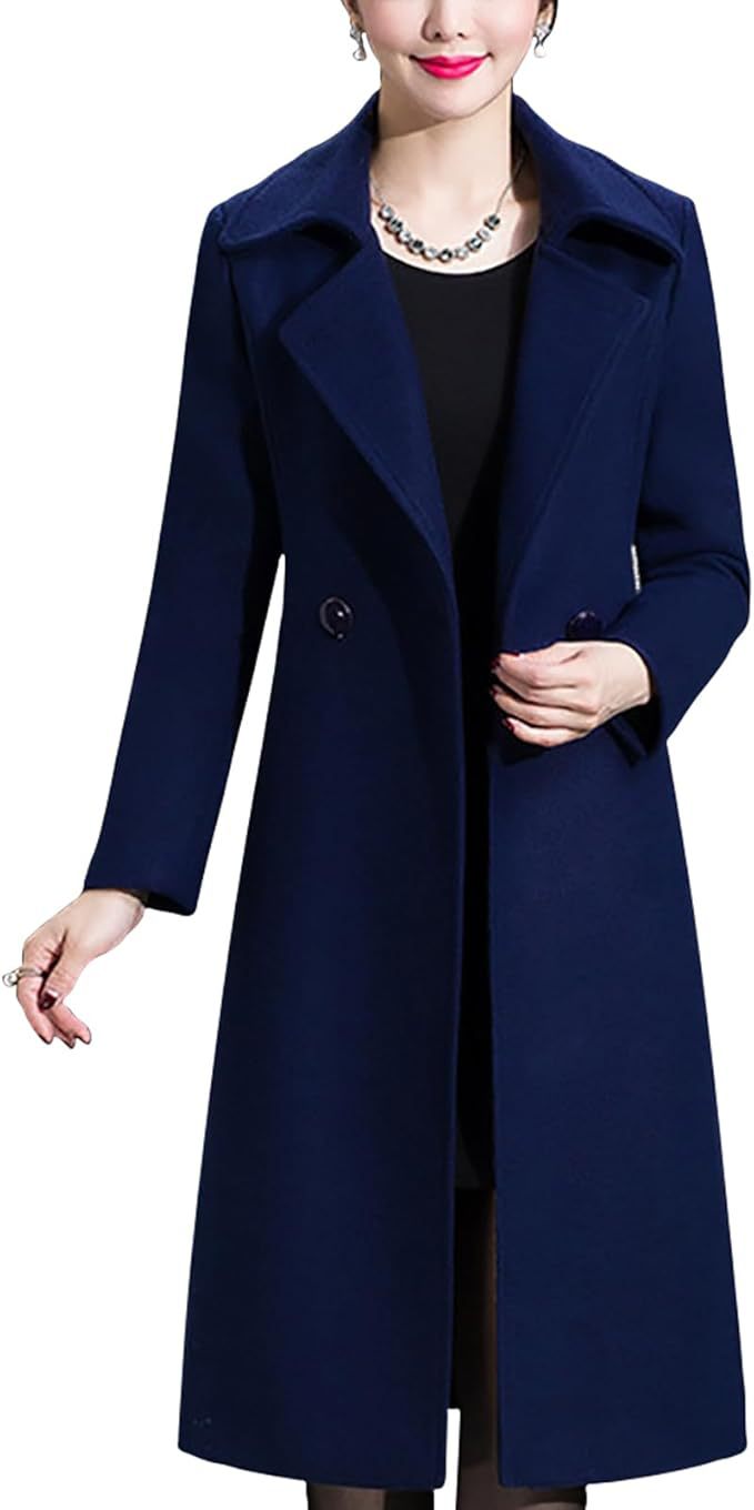 Street Wave Elegant Long Coat For Women Chic Office Ready Outerwear Navy Blue Luxury