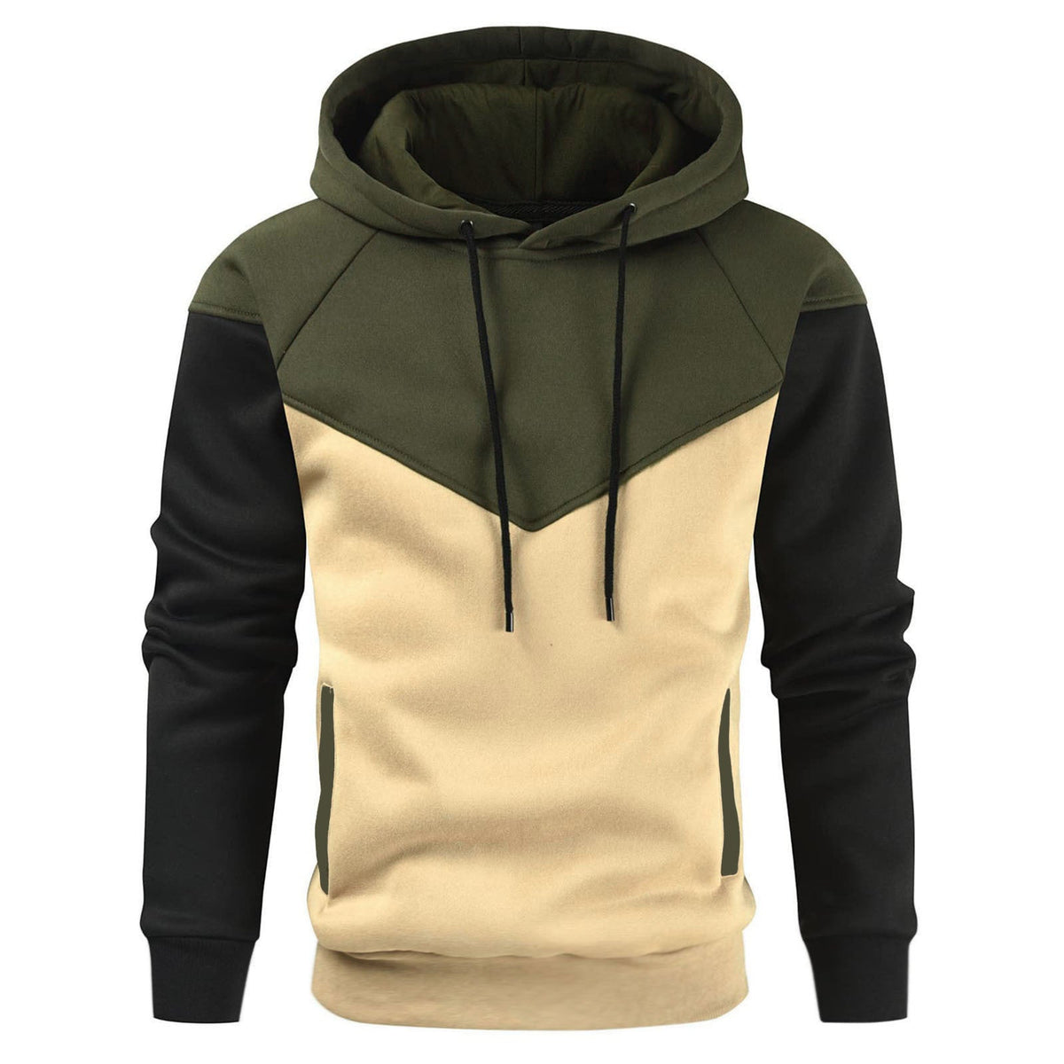 Street-wave Mens Hoodie With Geometric Color Block For Active Casual Wear In Modern Street Style