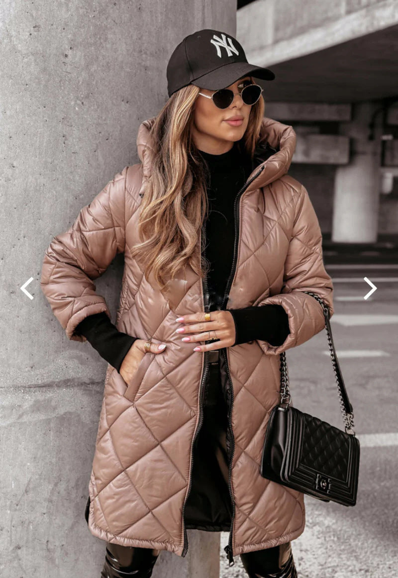 Womens Quilted Hooded Jacket Streetwave Warm Cozy Puffer With Practical Pockets For Urban Women