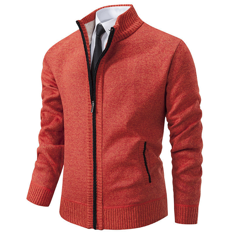 Street-wave Men's Casual Knit Jacket With Stand Collar And Zipper For Versatile Comfort