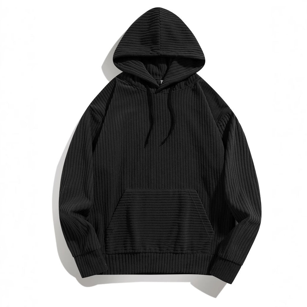 Street Wave Mens Hoodie With Structured Rib Knit Texture And Front Pockets For Cozy Casual Wear
