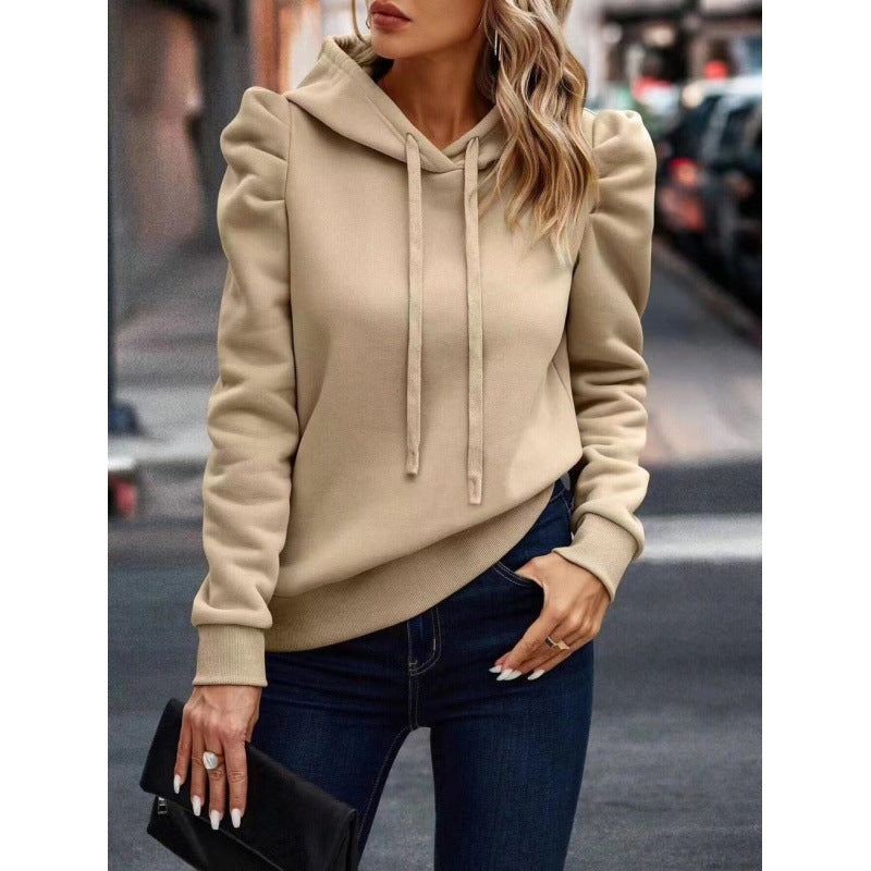 Street-wave Women's Puff Sleeve Hoodie With Practical Pockets For Modern Style And Comfort