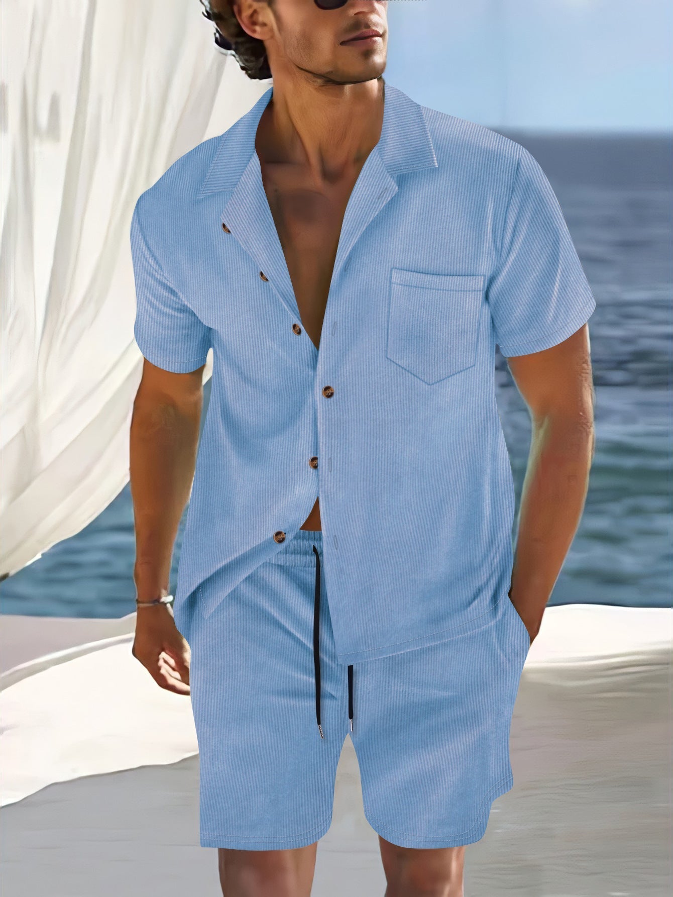 Street-Wave Mens Short Sleeve Shirt Set 2-Piece Relaxed Fit