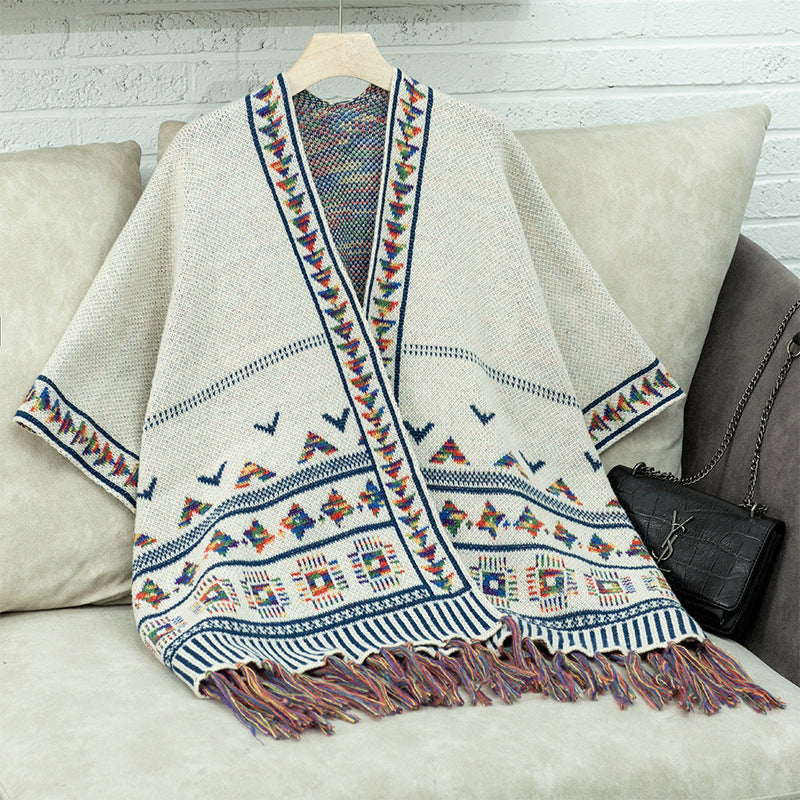 Street Wave Poncho For Women With Colorful Ethnic Print For Cozy Chic Warmth And Versatility