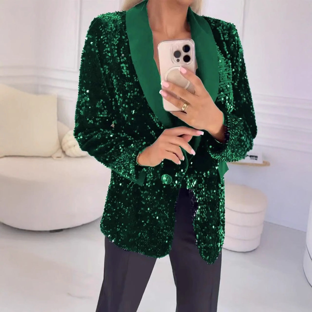 Street-Wave Glitter Blazer For Women With Sparkling Sequin Finish Elegant Festive Statement