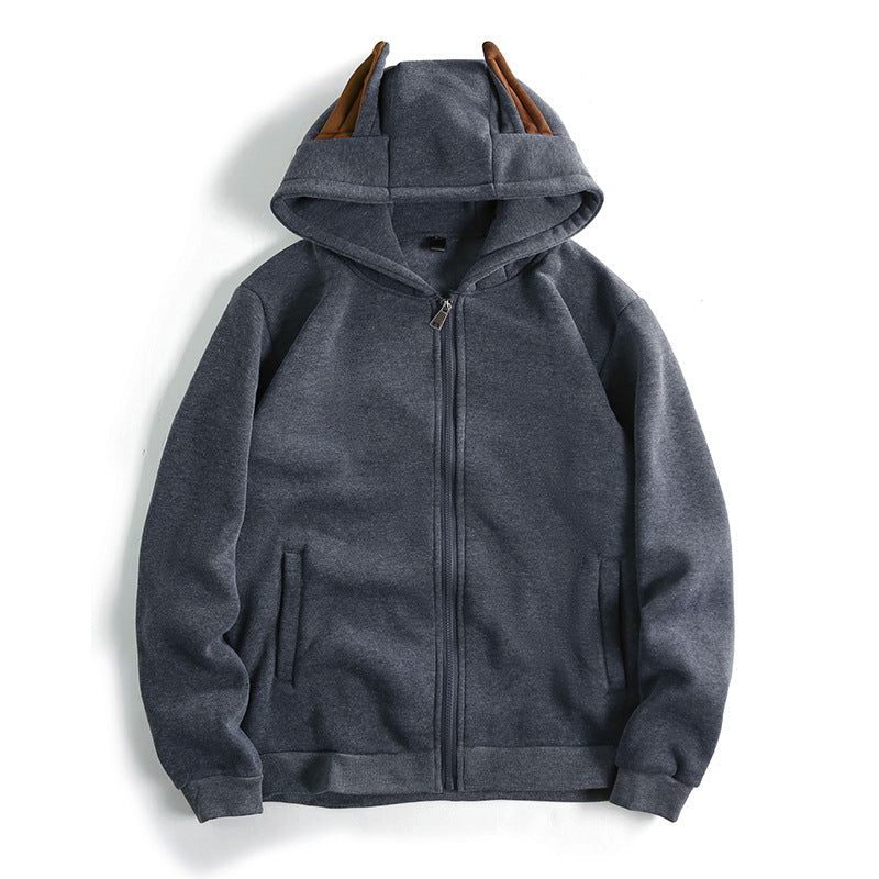 Women Hooded Jacket With Creative Ear Details And Zipper For Everyday Style Street-Wave Comfort