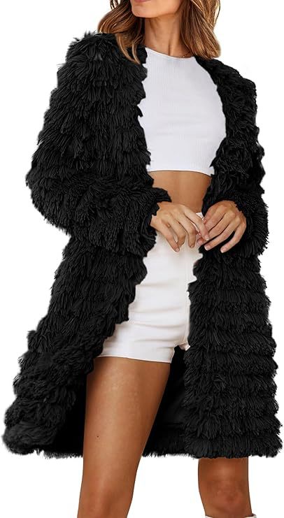 Street-Wave Women Long Fringe Coat With Soft Fluffy Texture For Chic Winter Style