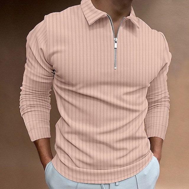 Streetwave Mens Zip Polo Shirt With Stripes Modern Comfortable Polo For Fashion Forward Men