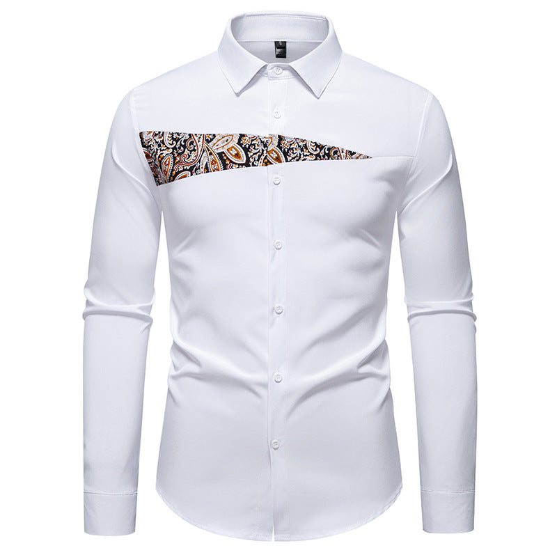 Mens Long Sleeve Shirt With Paisley Detail Street-Wave Modern Fit For Stylish Men