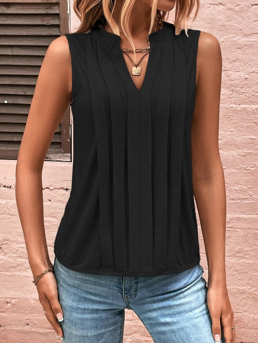 Street-Wave Women's Elegant Sleeveless Blouse With Pleated Front Breathable Versatile Top