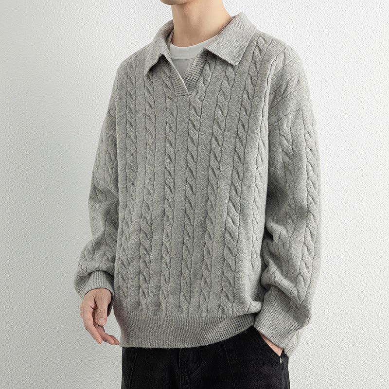 Mens Cable Knit Sweater Nautical Cable Pattern With Classic Collar By Street Wave Cozy Winter Essential