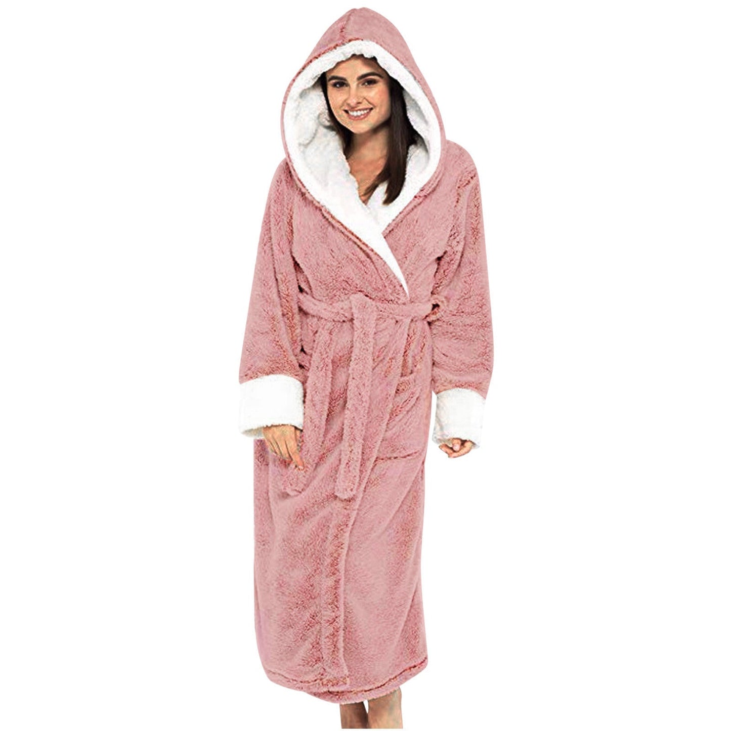Street Wave Women's Cozy Fleece Hooded Bathrobe With Belt Soft Warm Comfort For Cozy Mornings And Lounges