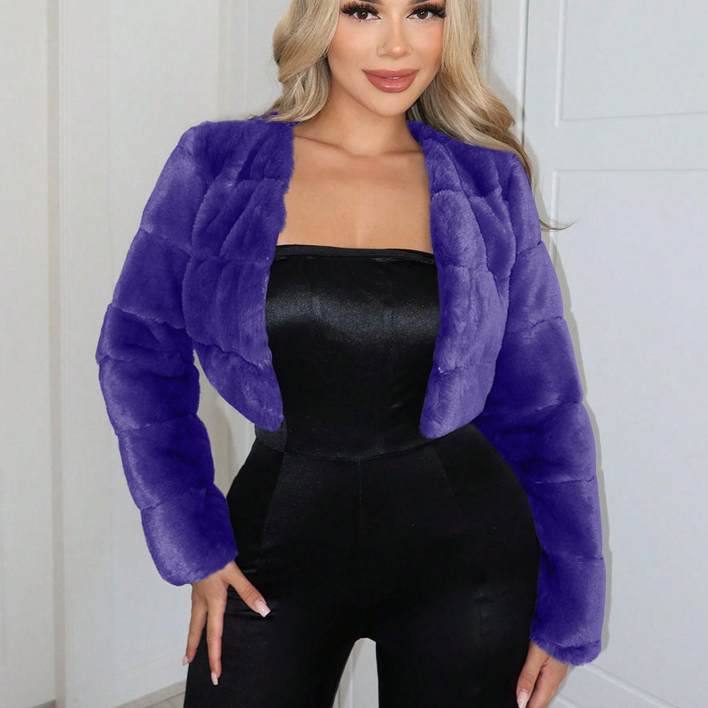 Street-wave Women's Short Faux Fur Jacket With Wide Sleeves Soft Plush Warmth For Day To Night Style