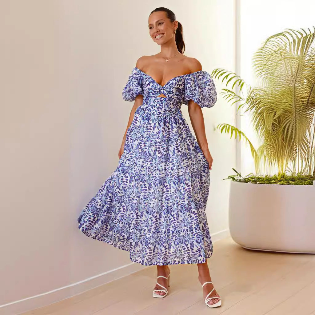Street-Wave Off Shoulder Maxi Dress For Women Smocked Waist